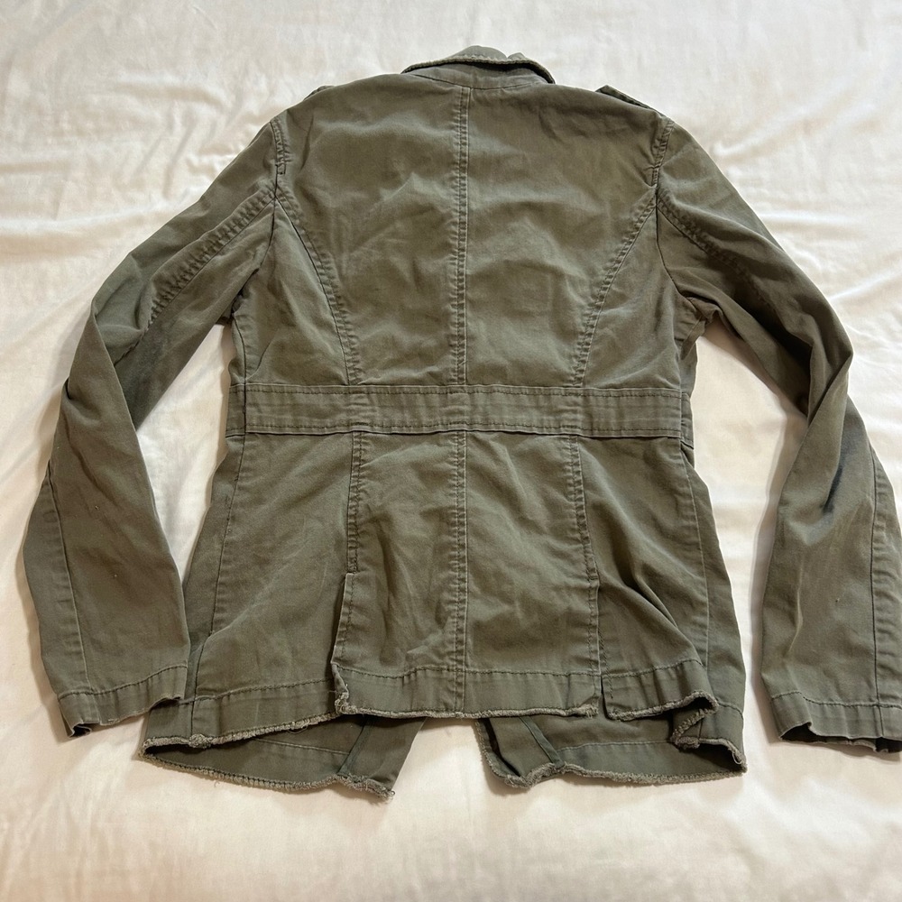 Jessica Simpson Sahara Olive Green Military Utility Jacket Cargo Frayed Hem M - Picture 8 of 16